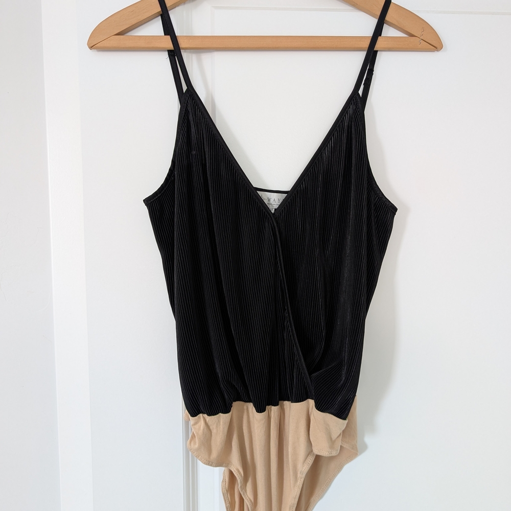 Wayf Black and Tan Strappy Bodysuit